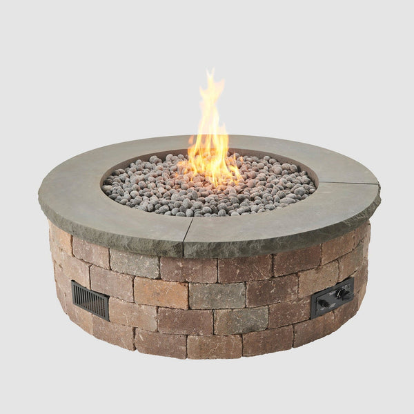 The Outdoor GreatRoom Company Round 4-Piece Concrete Top in Charcoal Grey for Bronson Block Gas Fire Pit Kit