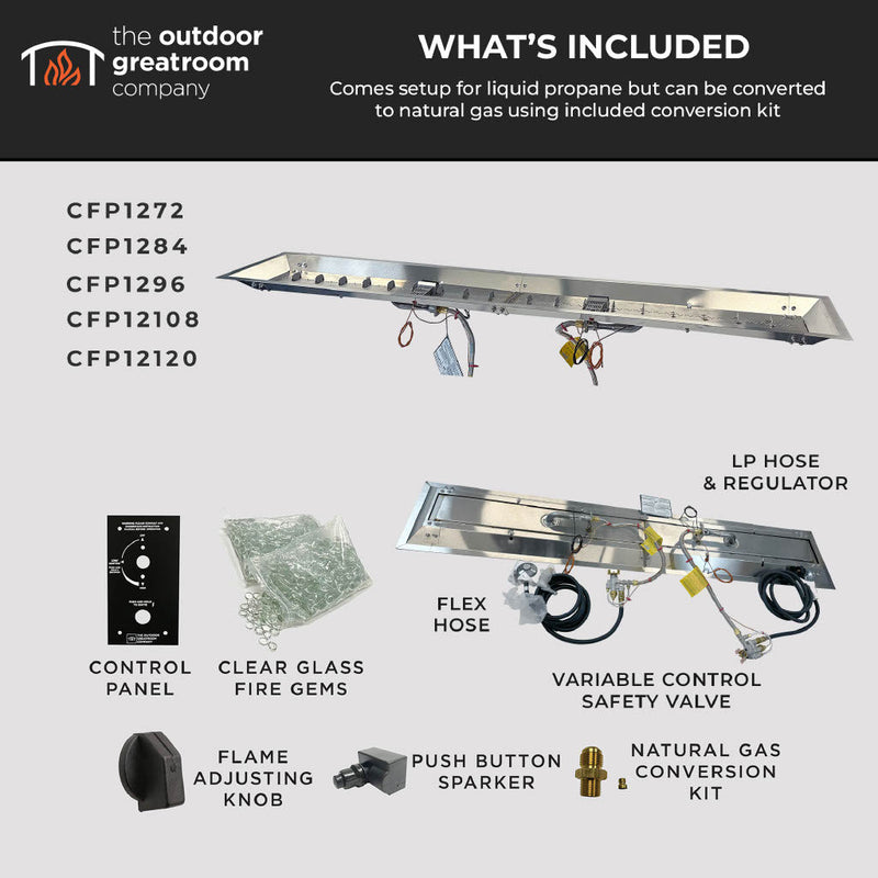 The Outdoor GreatRoom Company 12" x 96" Crystal Fire Linear Gas Burner with Safety Ignition