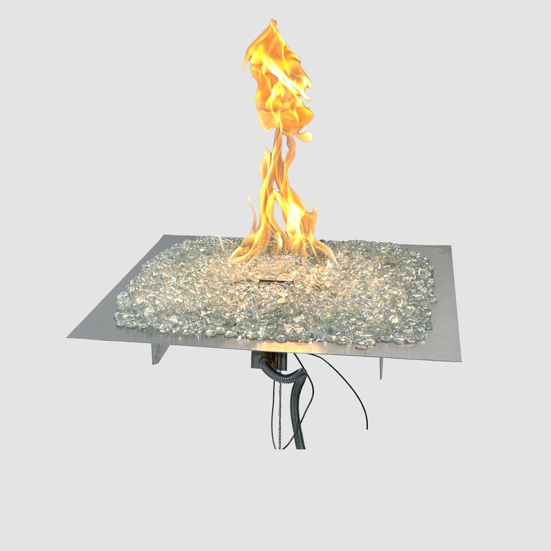 The Outdoor GreatRoom Company Crystal Fire Plus 36" Square Direct Spark LPG Gas Burner Insert with Stainless Plate Kit