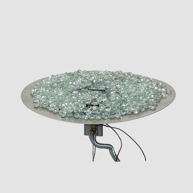 The Outdoor GreatRoom Company 30" Round Crystal Fire Plus Direct Spark Natural Gas Burner Kit with Stainless Steel Plate