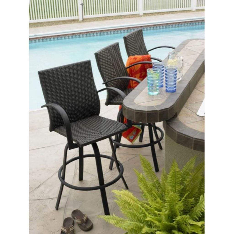 The Outdoor GreatRoom Company Leather Wicker Swivel Bar Stools – Set of 2