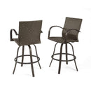 The Outdoor GreatRoom Company Leather Wicker Swivel Bar Stools – Set of 2