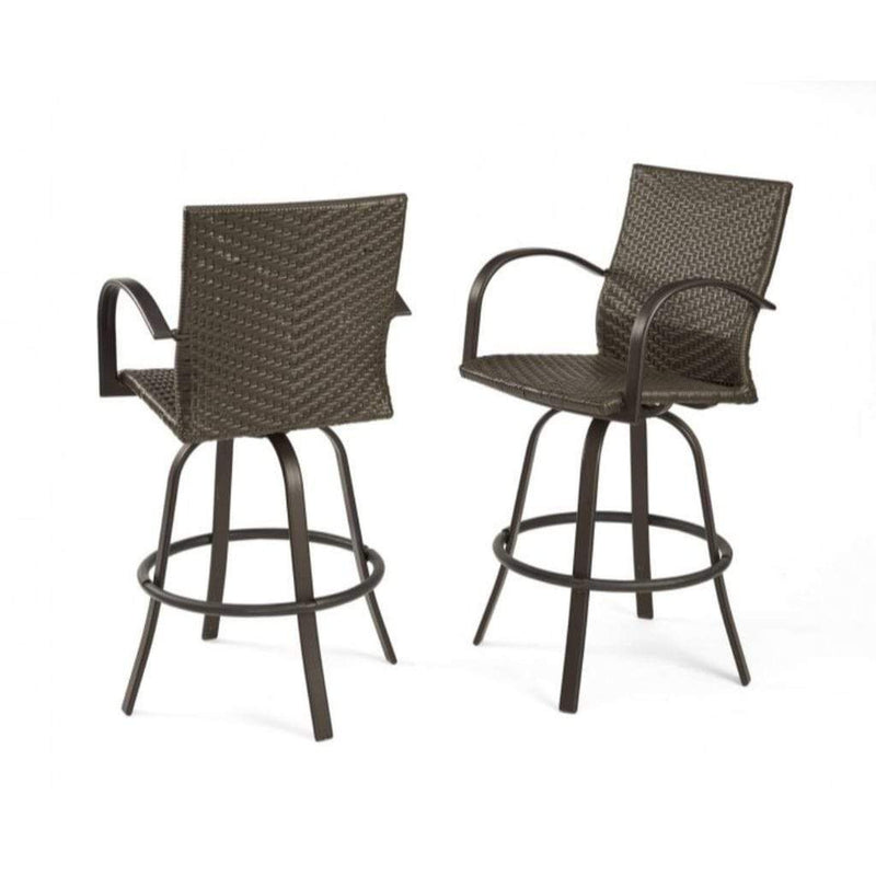 The Outdoor GreatRoom Company Leather Wicker Swivel Bar Stools – Set of 2