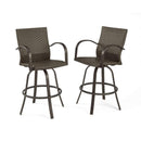 The Outdoor GreatRoom Company Leather Wicker Swivel Bar Stools – Set of 2