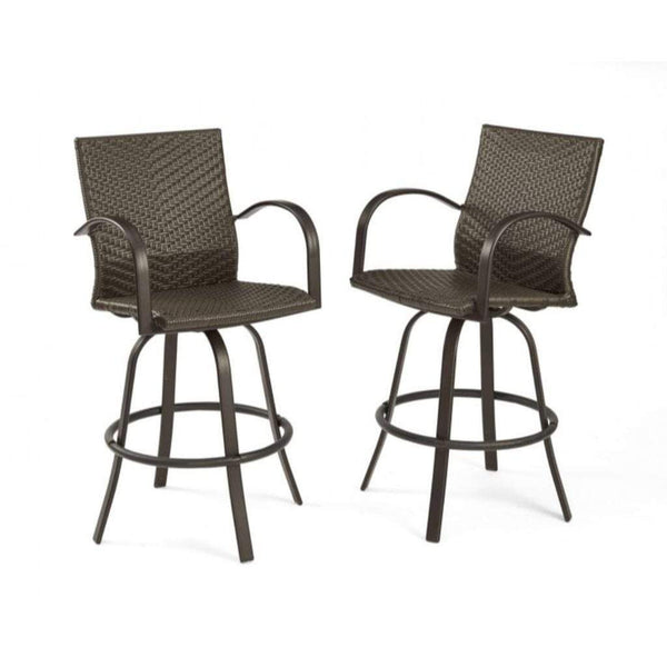 The Outdoor GreatRoom Company Leather Wicker Swivel Bar Stools – Set of 2