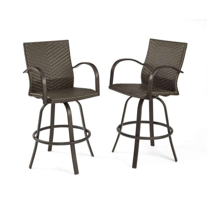 The Outdoor GreatRoom Company Leather Wicker Swivel Bar Stools – Set of 2