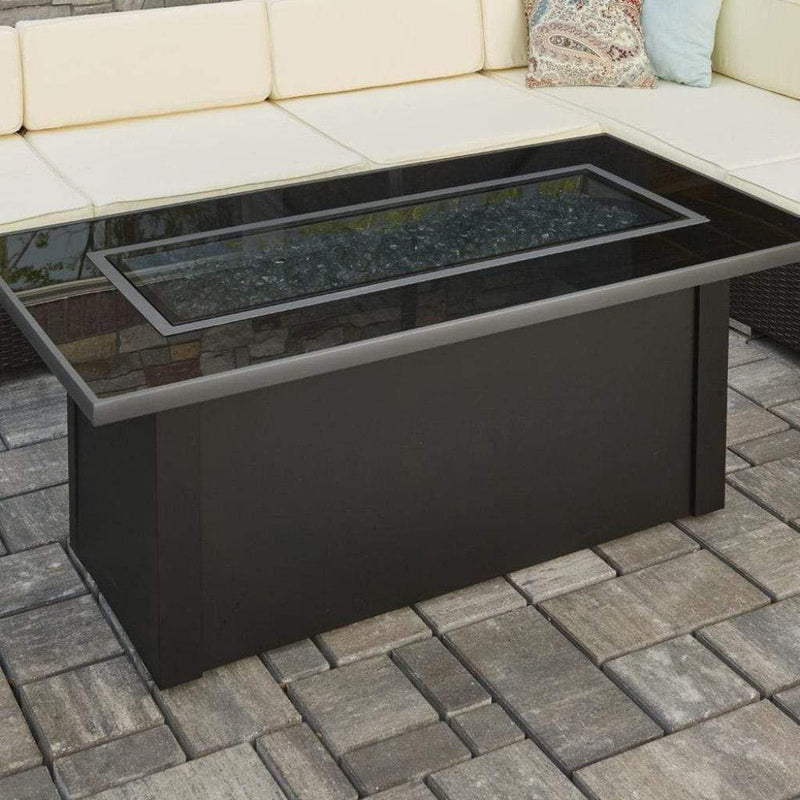 The Outdoor GreatRoom Company Monte Carlo 59" Linear Gas Fire Pit Table with Black Glass Top