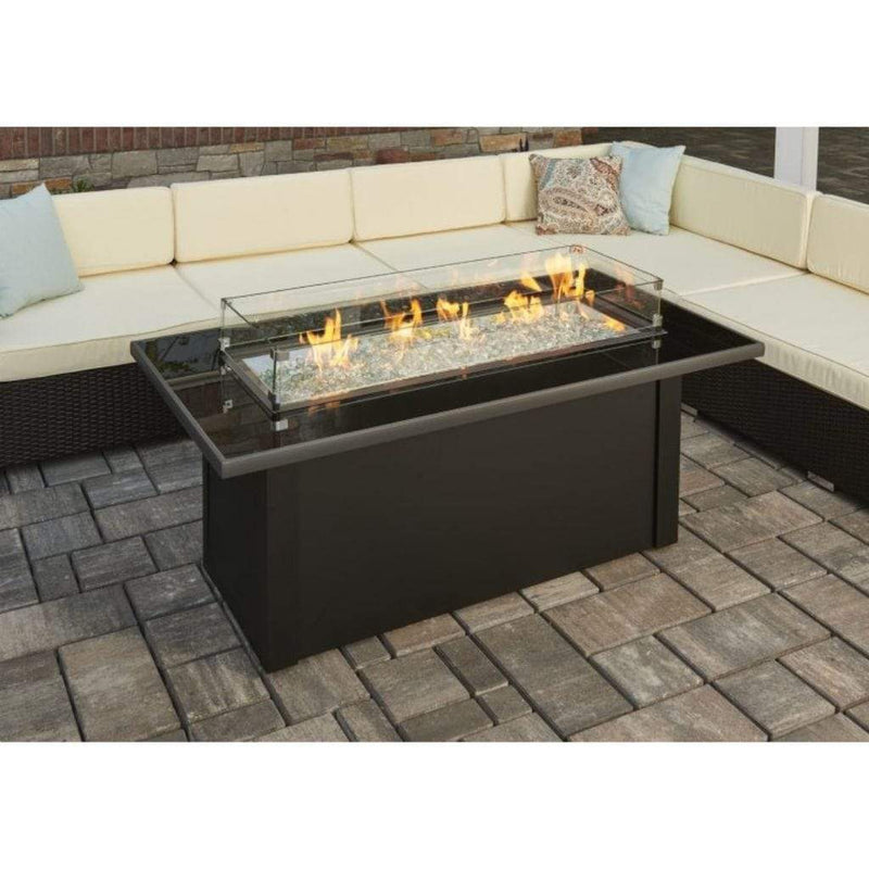 The Outdoor GreatRoom Company Monte Carlo 59" Linear Gas Fire Pit Table with Black Glass Top