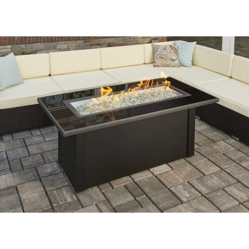 The Outdoor GreatRoom Company Monte Carlo 59" Linear Gas Fire Pit Table with Black Glass Top