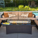 The Outdoor GreatRoom Company Montego 59" Balsam Resin Wicker Linear Gas Fire Pit Table with Black Glass Top