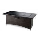 The Outdoor GreatRoom Company Montego 59" Balsam Resin Wicker Linear Gas Fire Pit Table with Black Glass Top