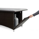 The Outdoor GreatRoom Company Montego 59" Balsam Resin Wicker Linear Gas Fire Pit Table with Black Glass Top