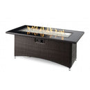 The Outdoor GreatRoom Company Montego 59" Balsam Resin Wicker Linear Gas Fire Pit Table with Black Glass Top