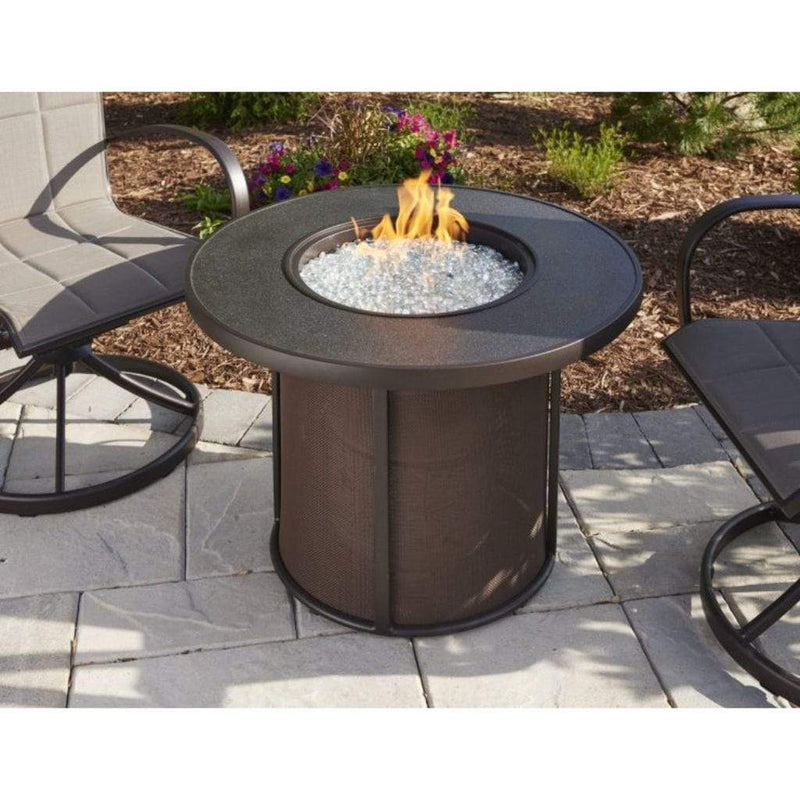 The Outdoor GreatRoom Company Stonefire 31" Round Gas Fire Pit Table with Dora Brown Composite Top