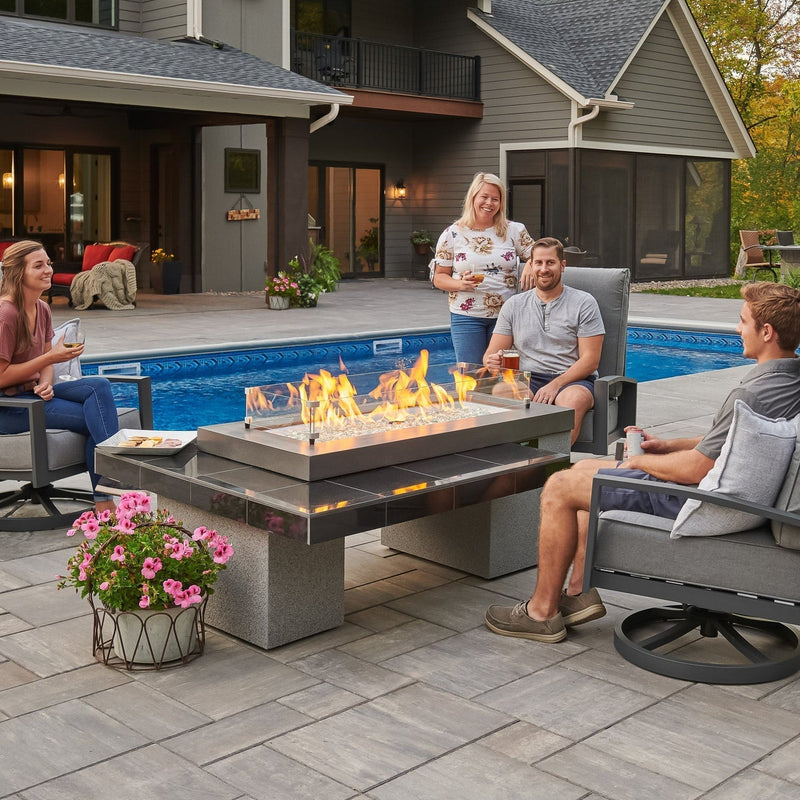 The Outdoor GreatRoom Company Uptown 64" Linear Gas Fire Pit Table with Midnight Mist Top