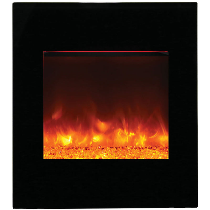 Amantii - 24" Zero Clearance Electric Fireplace with Sleek Black Glass Surround and Realistic Log Set