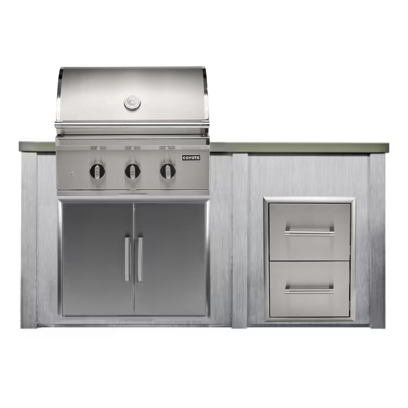 Haven Outdoor 72" Modular Kitchen Island with Coyote 30" Grill & Weather-Resistant Double Drawer