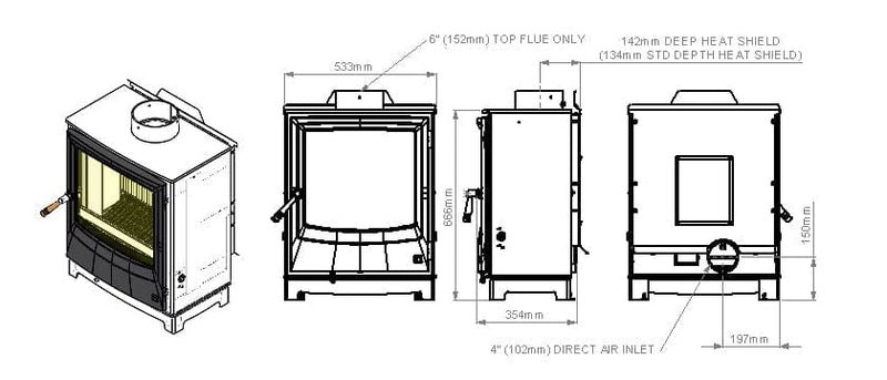Arada Farrington 1.2 Wood Burning Stove with Airwash Glass & Dual-Side Riddling Grate