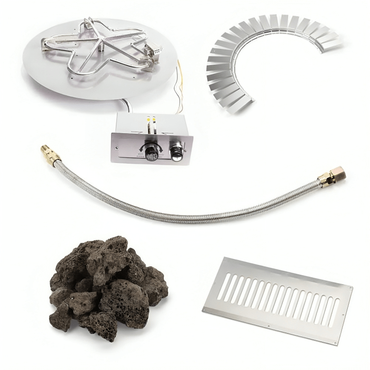 HPC Fire 18" Round Flat Hardscape Kit with Stainless Burner & Push-Button Ignition