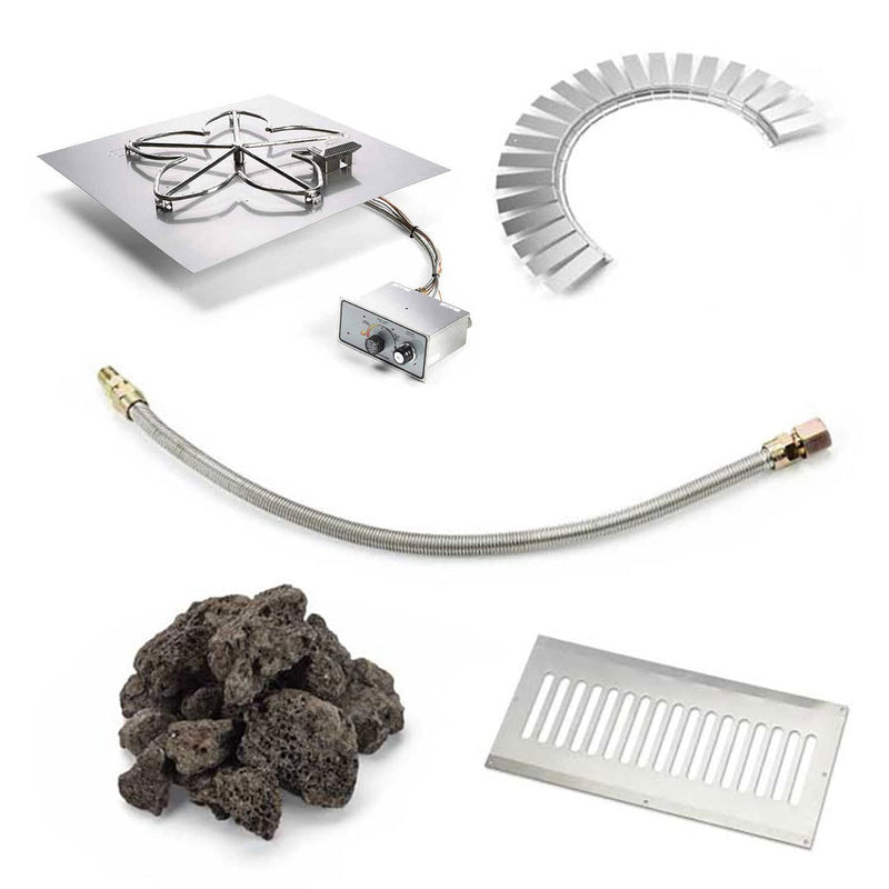 HPC Fire 18" Square Flat MLFPK Hardscape Kit with Match-Lit Ignition & Corrosion-Resistant Build