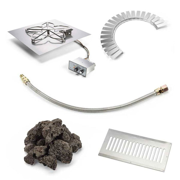 HPC Fire 30" Square Hardscape Kit with Modern Flat Design & Stainless Steel Burner