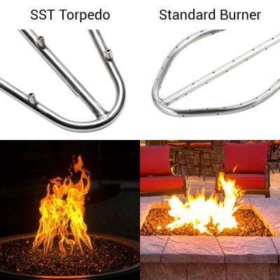 HPC Fire 30" Rectangle SS Bowl Fire Pit Insert – Match Lit with Flex Line (LP) MLFPKPK30X12-H-FLEX-LP