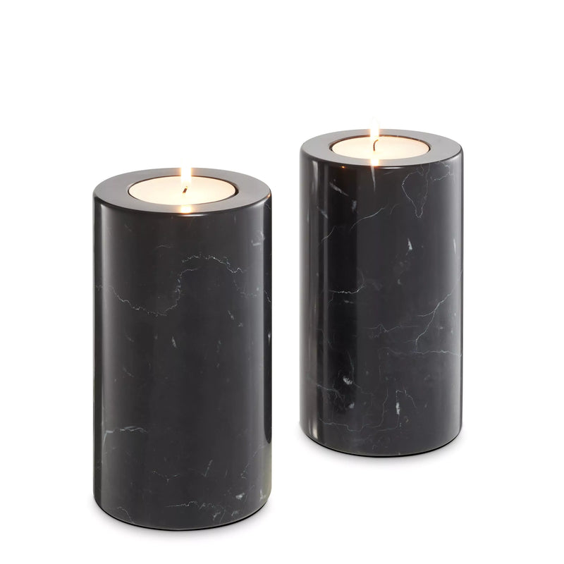 Black Marble Candle Holders (2) | Eichholtz Tobor M