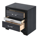 Two Tone Wooden Nightstand With Three Drawers, Black And Silver