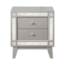 Wooden Nightstand With 2 Drawers, Mercury Silver