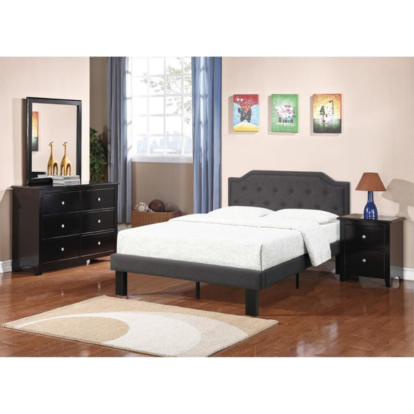 Wooden Twin Bed With Button Tufted Headboard, Ash Black