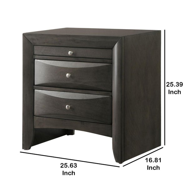 2 Drawer Wooden Nightstand With 1 Pull Out Tray, Gray