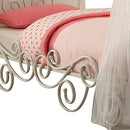Contemporary Metal Twin Bed With Scrollwork, White And Purple
