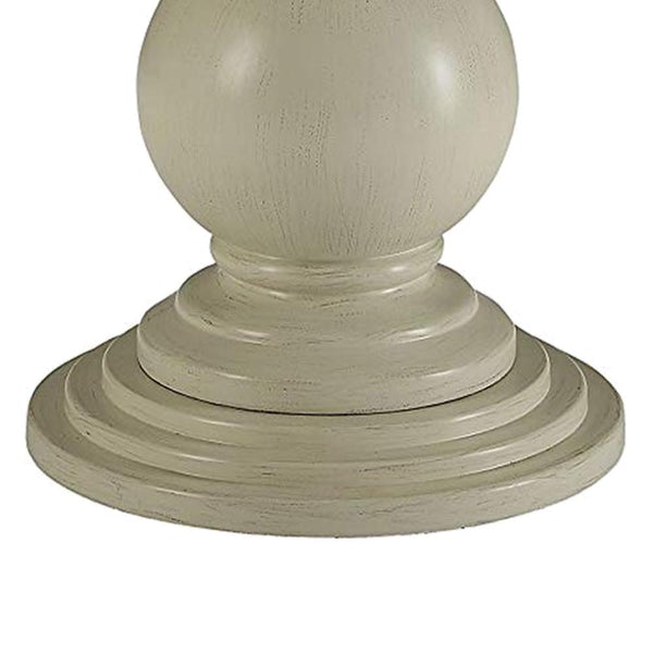 Round Shape Wooden Accent Table With Pedestal Base, Antique White