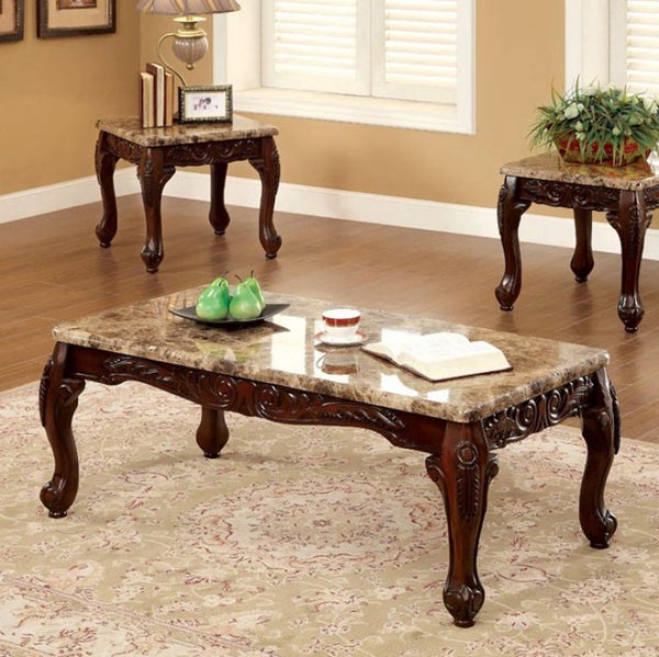 Benzara |  3-Piece 48 in. Brown Large Rectangle Marble Coffee Table Set with Marble Table Top