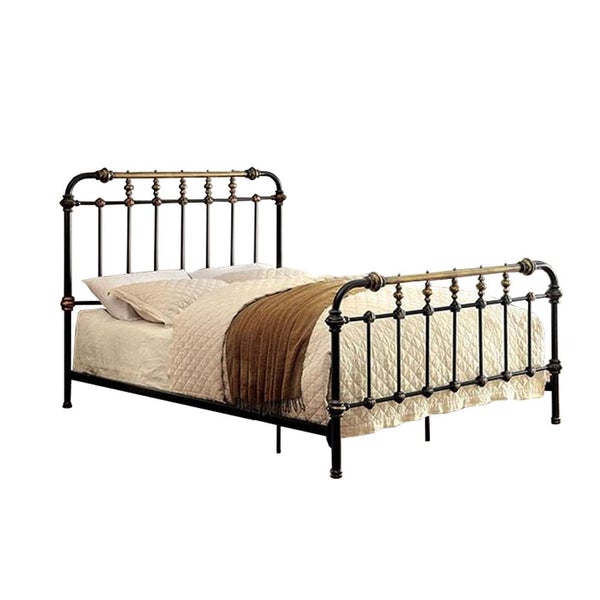 Classic Metal Twin Bed With Gold Accents, Black