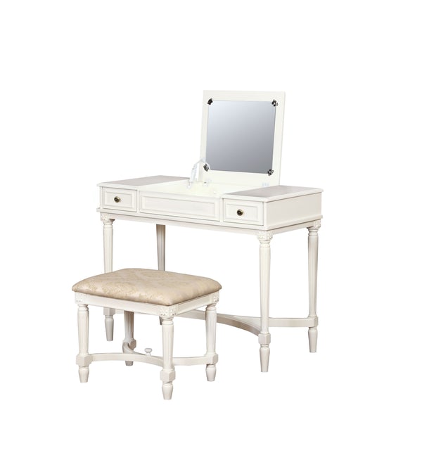 Transitional Wooden Vanity Set With Flip Top Mirror, White And Beige - BM144068