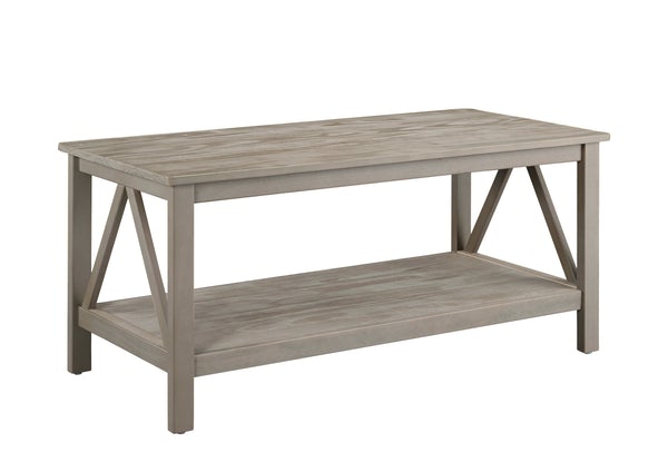Wooden Rectangular Coffee Table With Inverted V Design Sides, Gray
