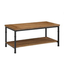 Wooden Coffee Table With Bottom Shelf And Metal Legs, Brown And Black