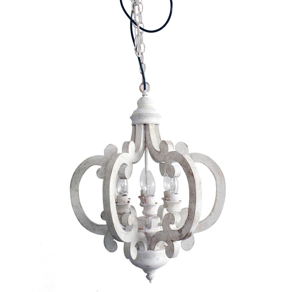 Antiqued Wood And Metal Chandelier, White - BM147073