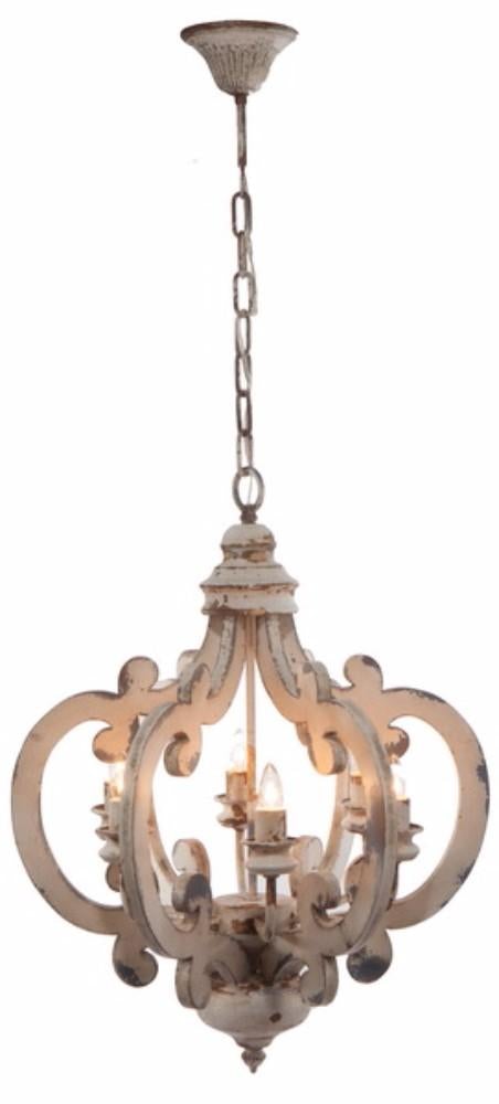 Antiqued Wood And Metal Chandelier, White - BM147073