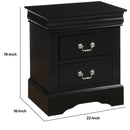 Traditional 2 Drawers Wood Nightstand, Black