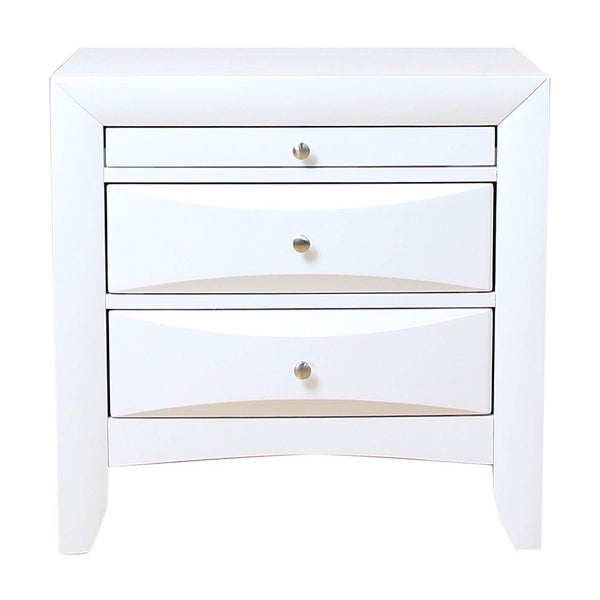 Contemporary 3 Drawer Wood Nightstand, White
