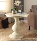 Round Shape Wooden Accent Table With Pedestal Base, Antique White