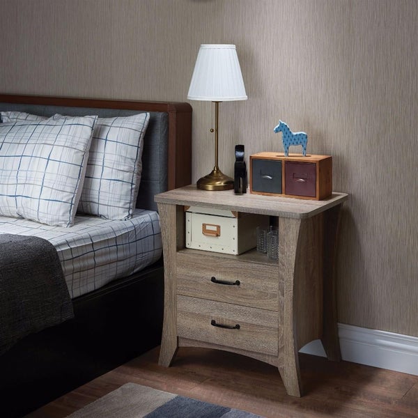 Contemporary Style 2 Drawers Wood Nightstand, Brown