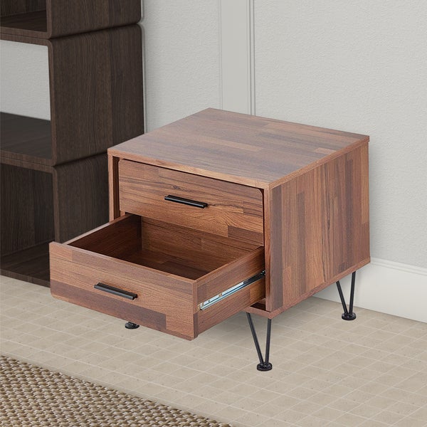 Contemporary 2 Drawers Wood Nightstand, Brown