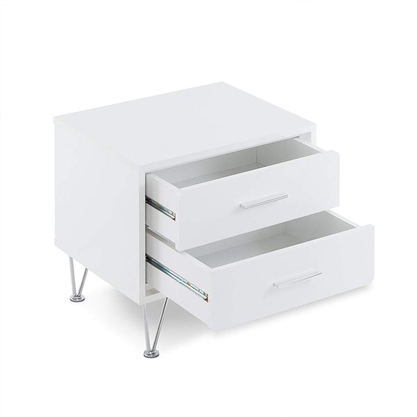 Contemporary 2 Drawers Wood Nightstand, White