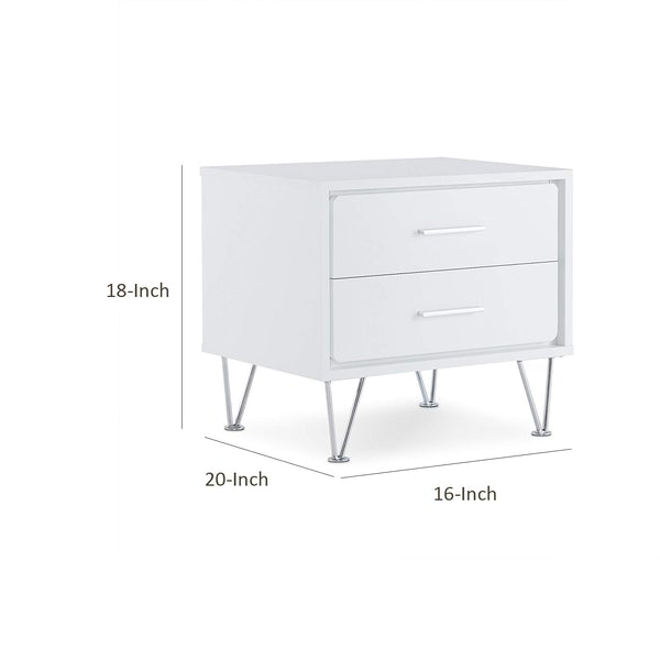 Contemporary 2 Drawers Wood Nightstand, White