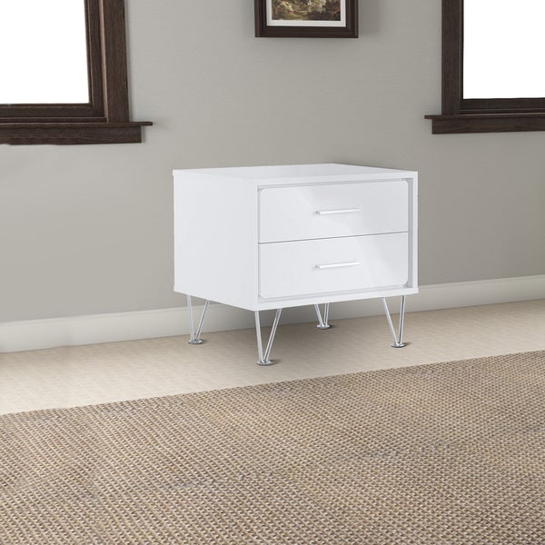 Contemporary 2 Drawers Wood Nightstand, White