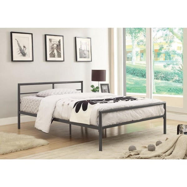 Traditional Styled Full Bed With Sleek Lines, Gray