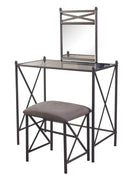 Metal And Glass Vanity Set With Crossbar Support, Brown And Black